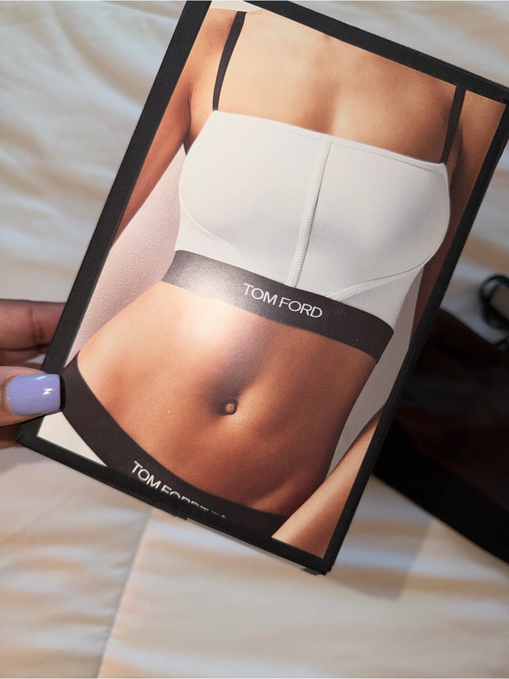 Tom Ford White Strapless Bandeau with Black Logo Band